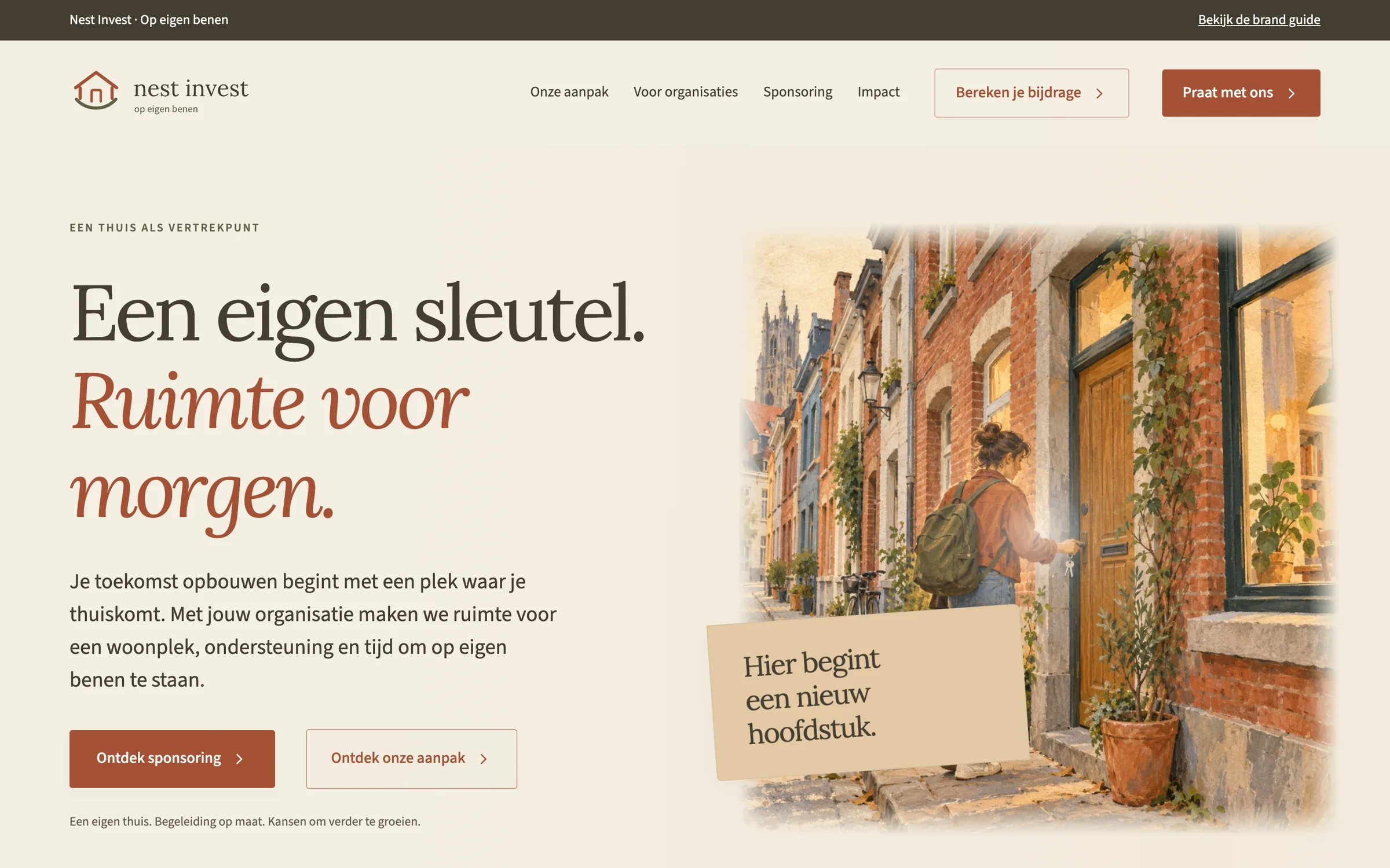 Nest Invest homepage: Een eigen sleutel. Ruimte voor morgen.
