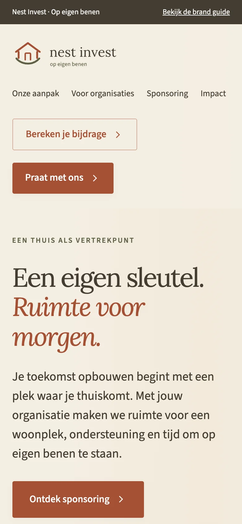 Nest Invest homepage on mobile